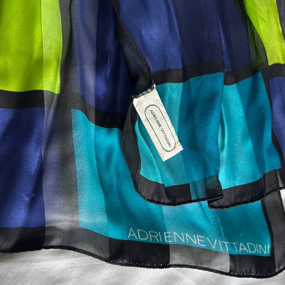 Adrienne Vittadini Blue and Green Silk Scarf